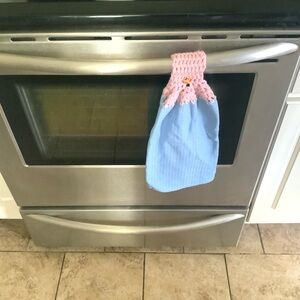 Pink and Blue Crochet Kitchen Towel